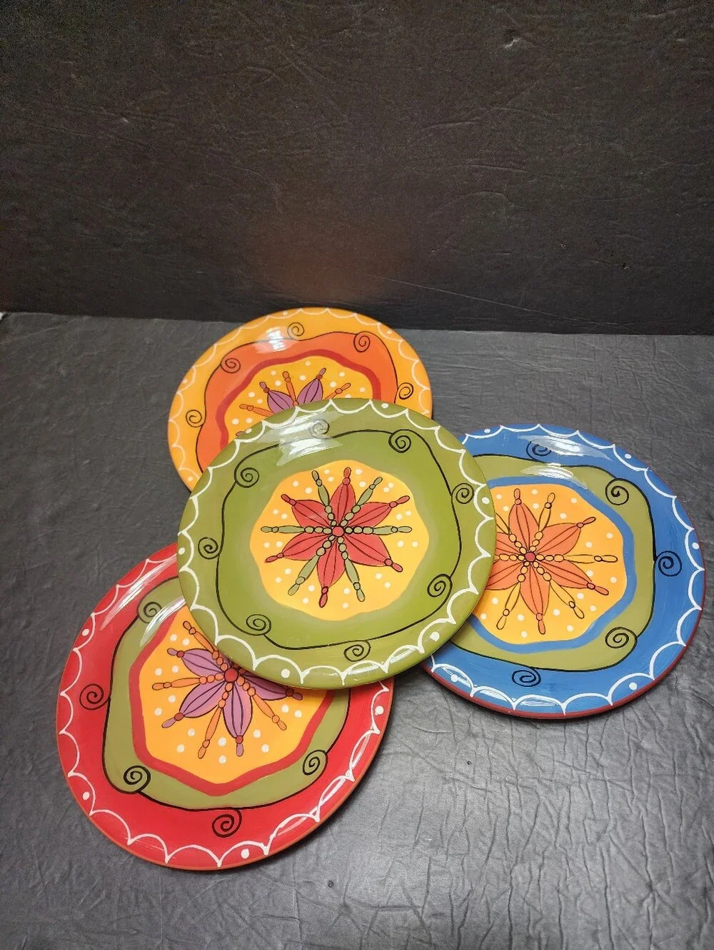 Set of 4 PIER 1 *Star Flower* Colorful Salad/Dessert Plates